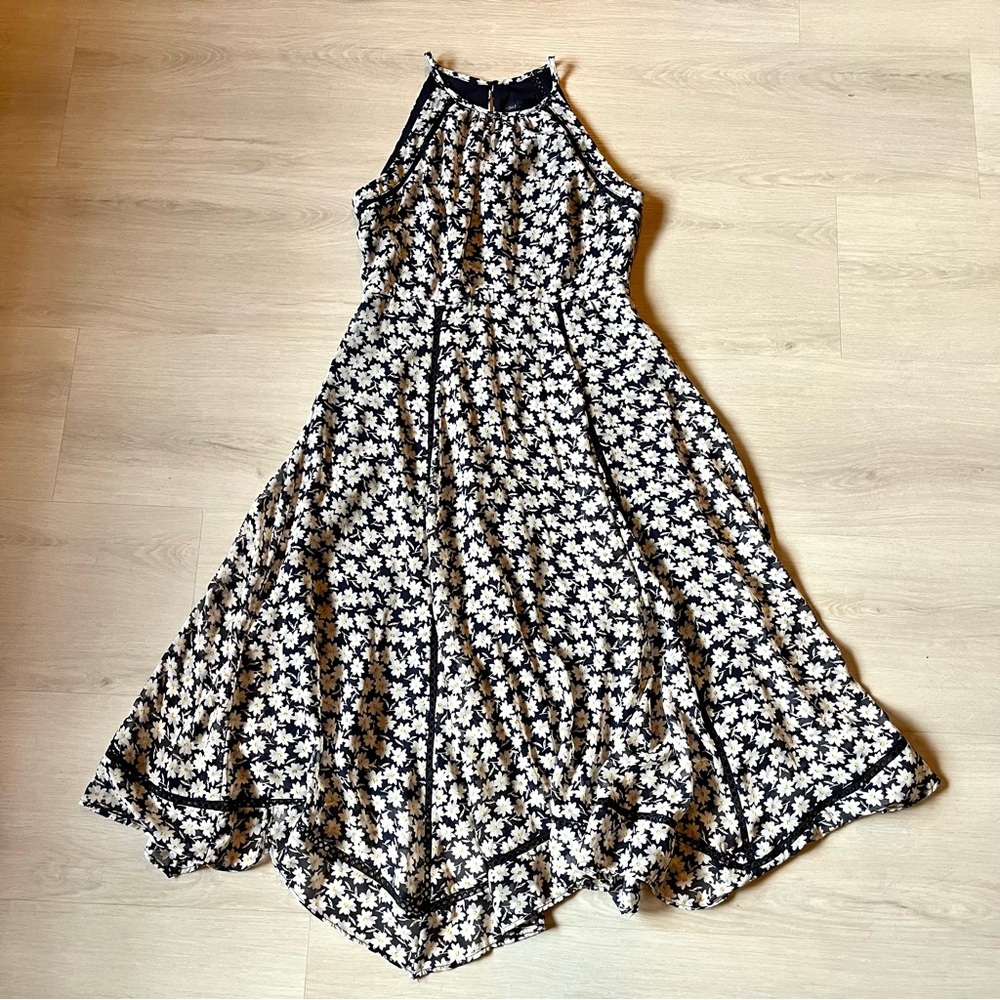 Just...Taylor Daisy Floral Handkerchief Hem Halter Sleeveless Midi Dress Size 4